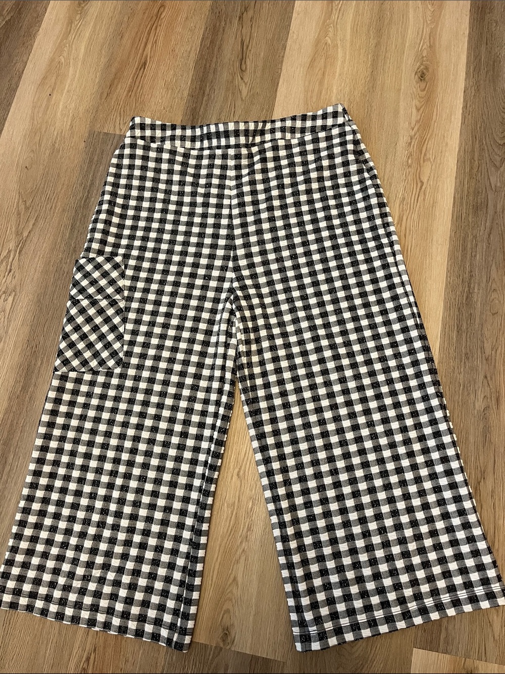 Kozan Wide Leg Gingham Check Pants Textured Black White XL